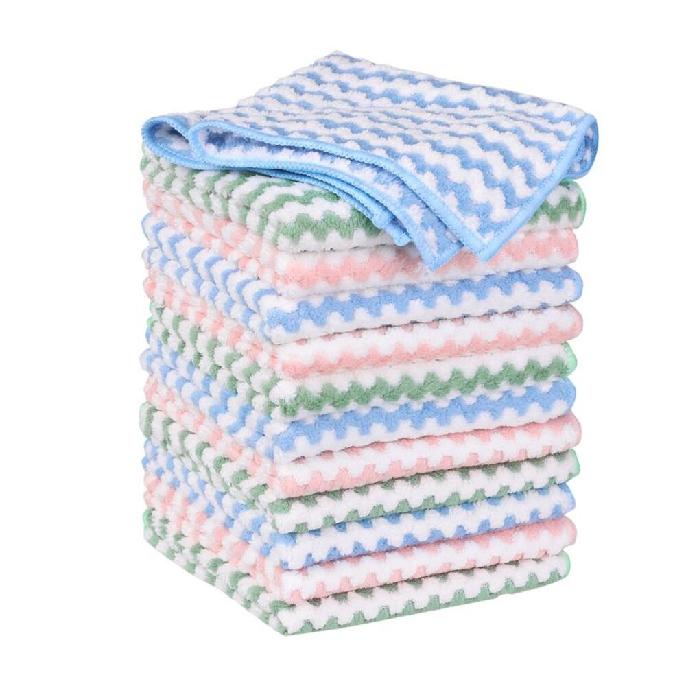12 Pack Absorbent Reusable and Washable Clean Cloth 10" x 10" Multi